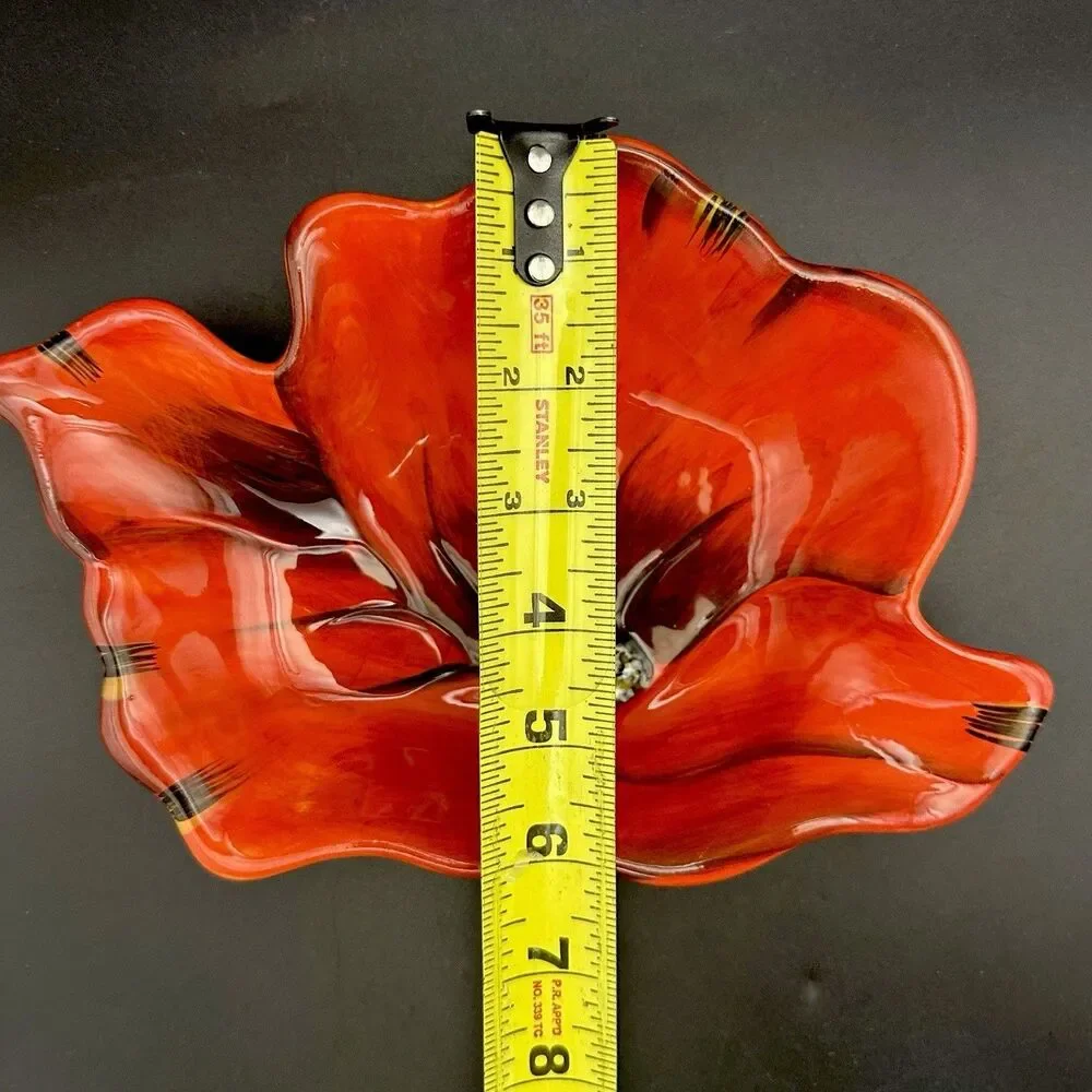 Vintage Clay Art Poppies Red Flower Shaped Ceramic Serving Bowl Dish 10.5”